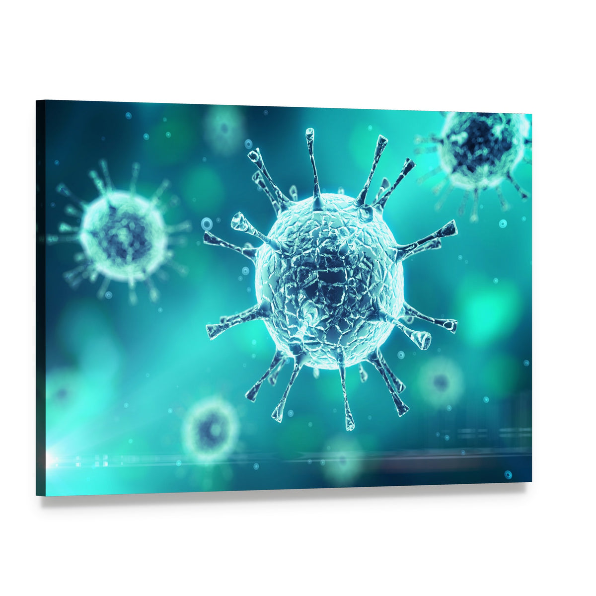 Microscopic Viral Particle Close-up Canvas Wall Art, single panel gallery wrapped canvas, angled product view