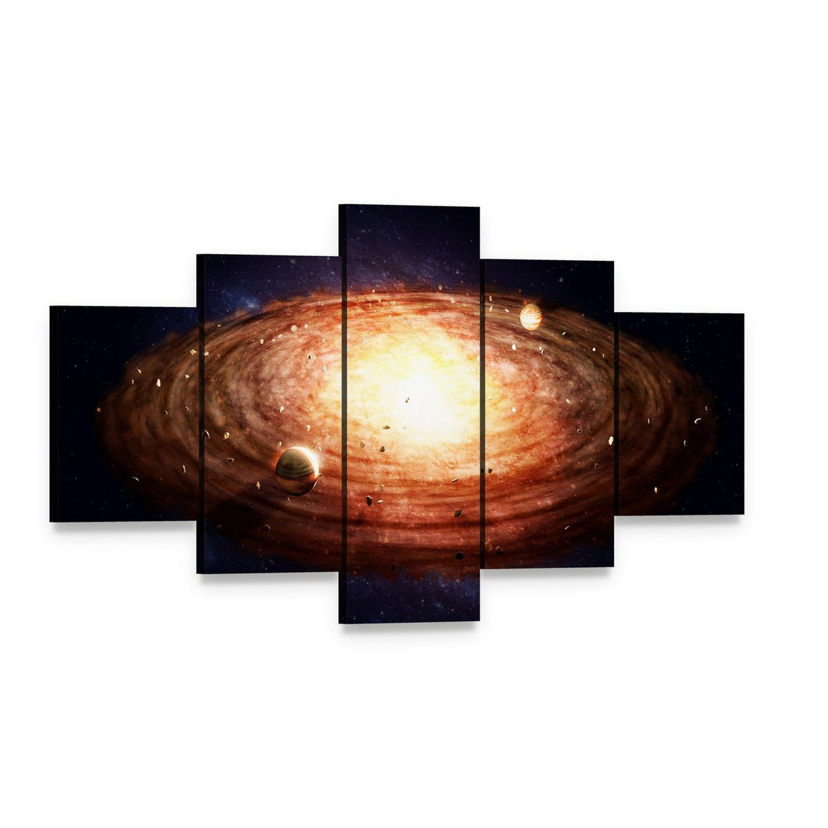 Solar System Protoplanetary Disk Canvas Wall Art, 5 panel 5 Star layout gallery wrapped canvas set, angled product view