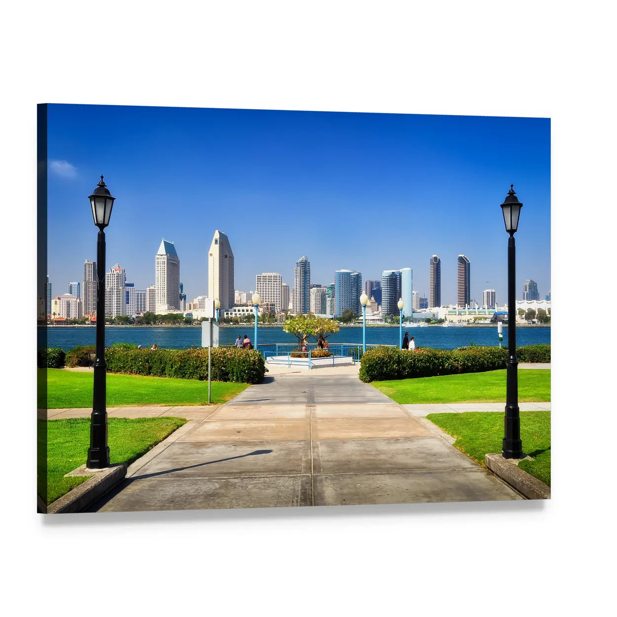 Park Path to City Skyline Canvas Wall Art, single panel gallery wrapped canvas, angled product view