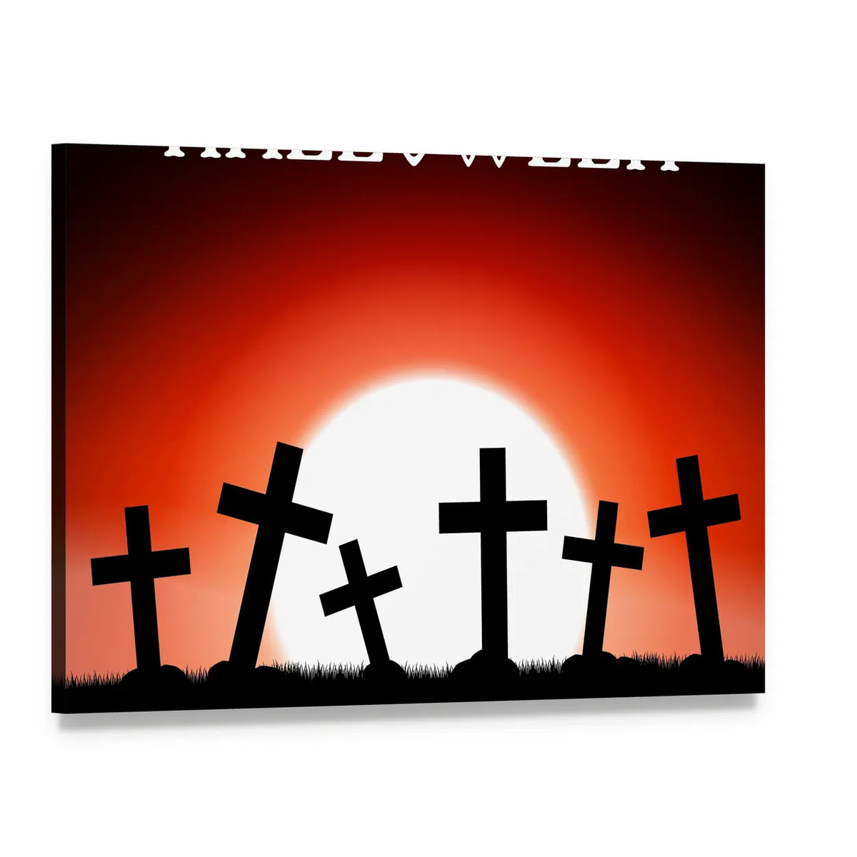 Halloween Red Moon with Cross Silhouettes Canvas Wall Art, single panel gallery wrapped canvas, angled product view