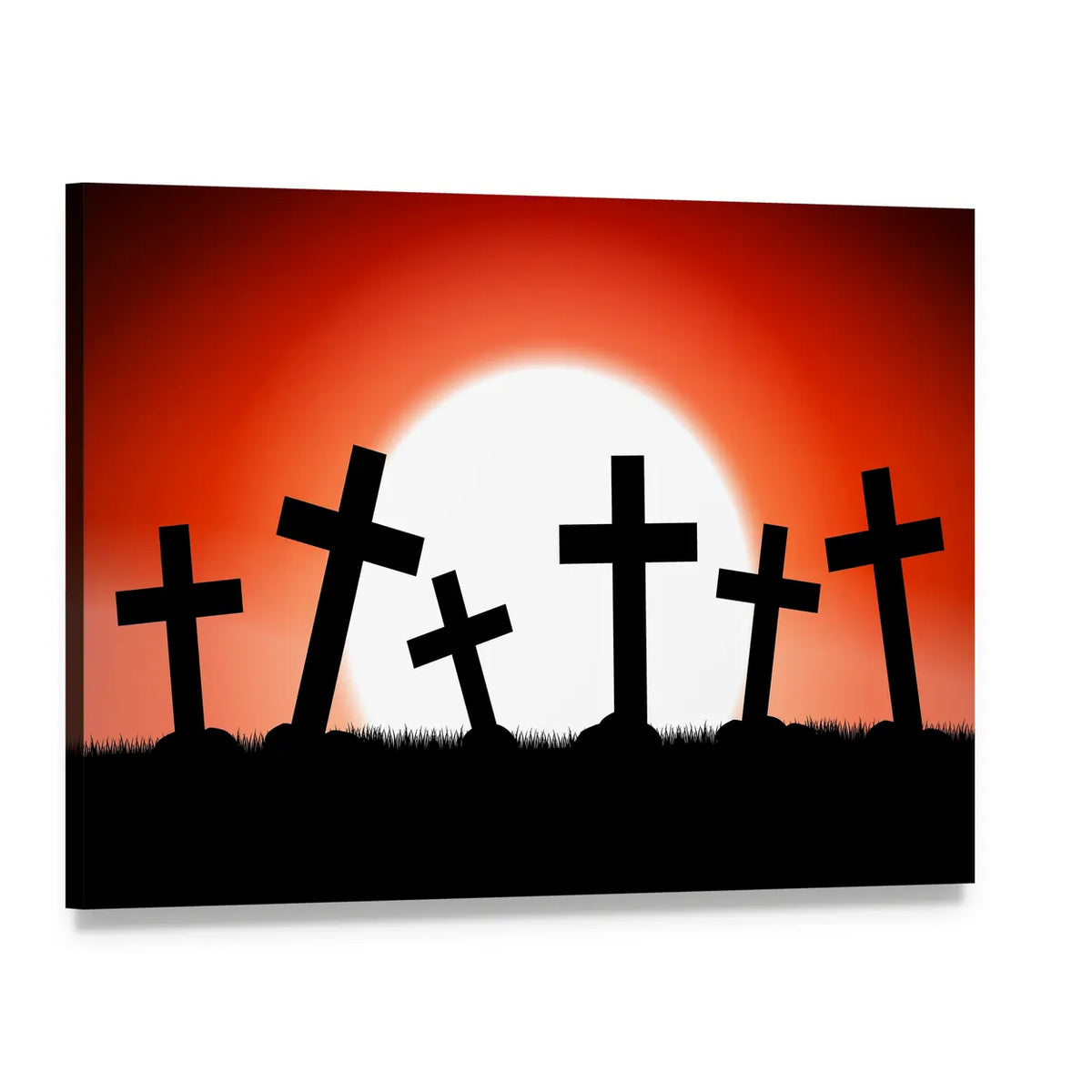 Halloween Graveyard Silhouette with Red Sky Canvas Wall Art, single panel gallery wrapped canvas, angled product view
