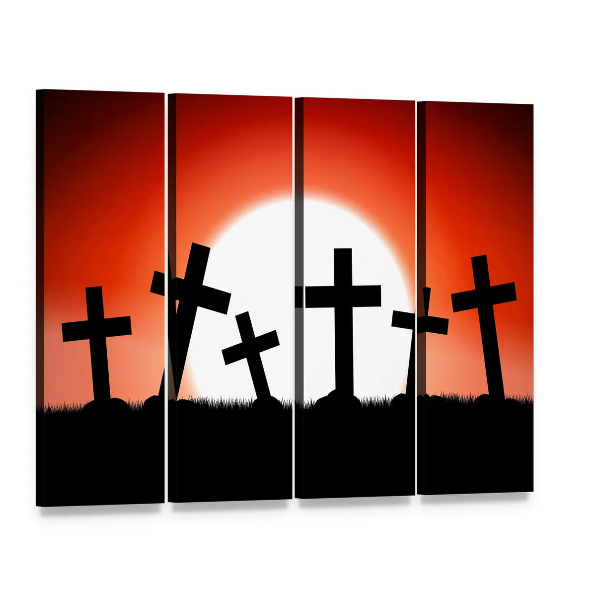 Halloween Graveyard Silhouette with Red Sky Canvas Wall Art, single panel gallery wrapped canvas, angled product view