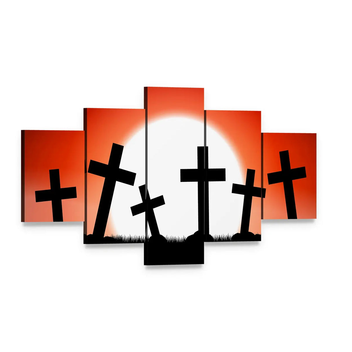 Halloween Red Moon with Cross Silhouettes Canvas Wall Art, single panel gallery wrapped canvas, angled product view