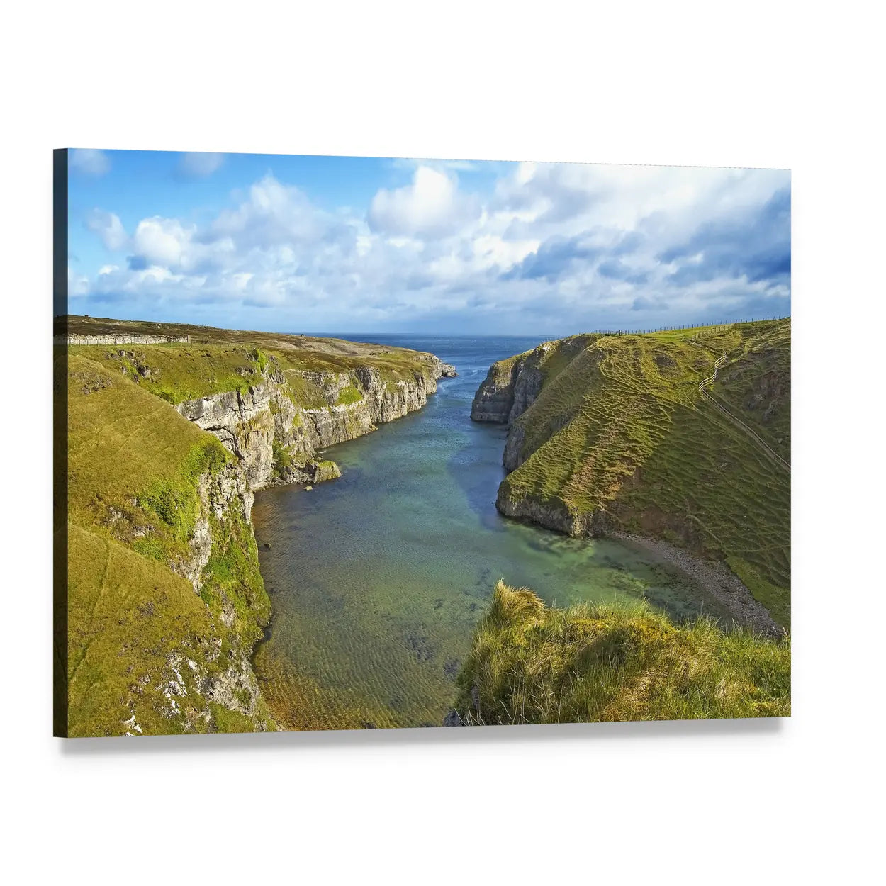 Smoo Cave Bay Landscape Canvas Wall Art, single panel gallery wrapped canvas, angled product view