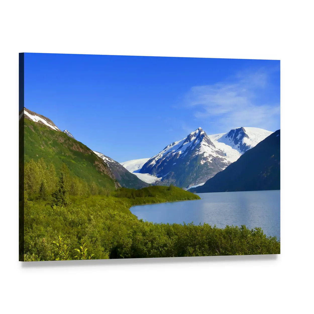 Alaska Mountain Lake Canvas Wall Art, single panel gallery wrapped canvas, angled product view