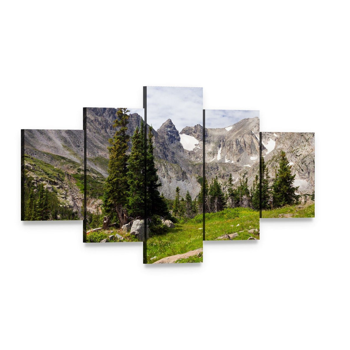 Rocky Mountains Landscape Canvas Wall Art, 5 panel 5 Star layout gallery wrapped canvas set, angled product view