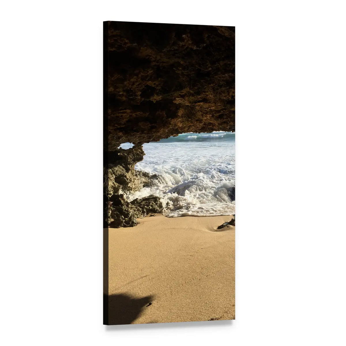 Beach Through Rock Archway Vertical Canvas Wall Art, 1 panel 1 Vertical layout gallery wrapped canvas set, angled product view