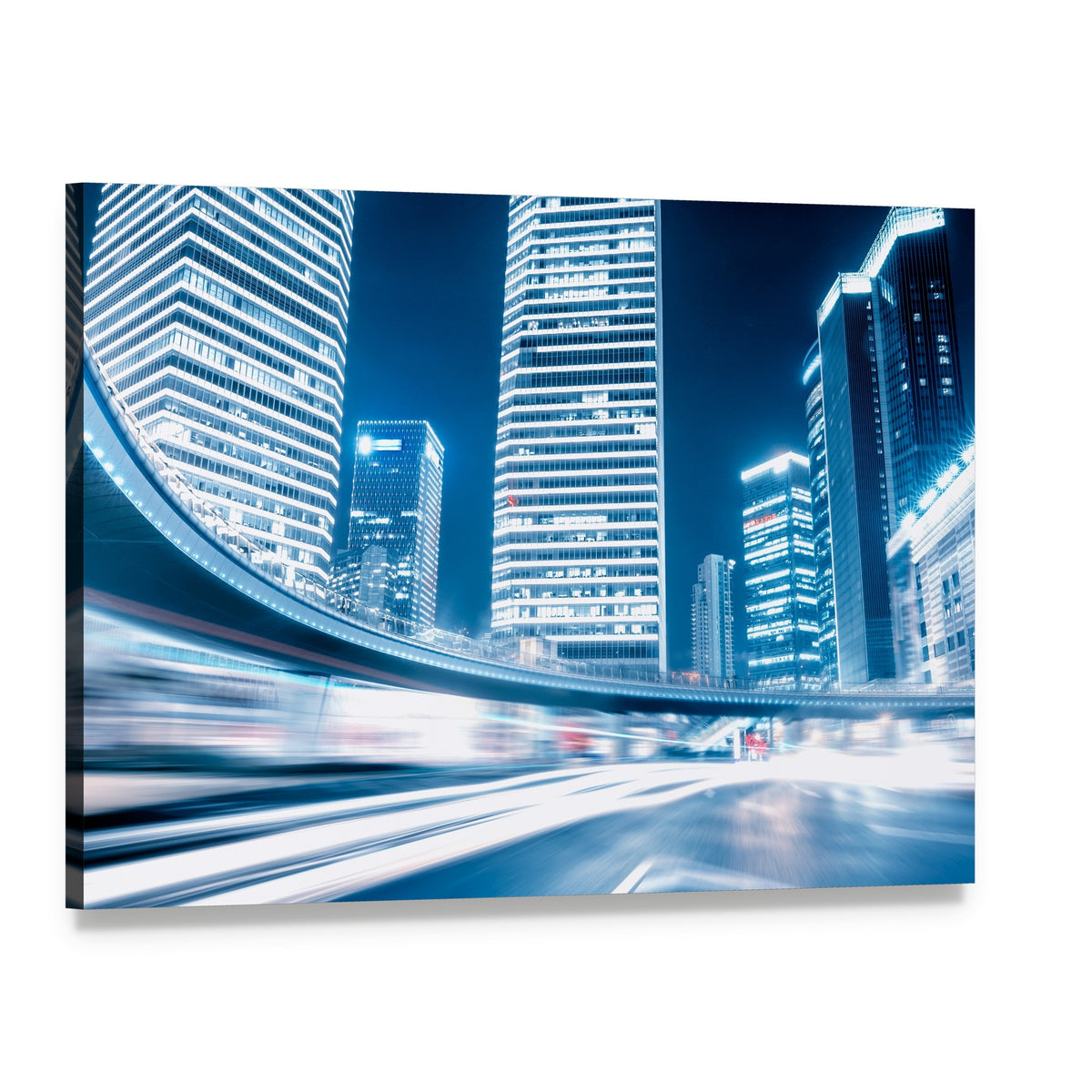 Fast Moving Cars at Night Canvas Wall Art, single panel gallery wrapped canvas, angled product view
