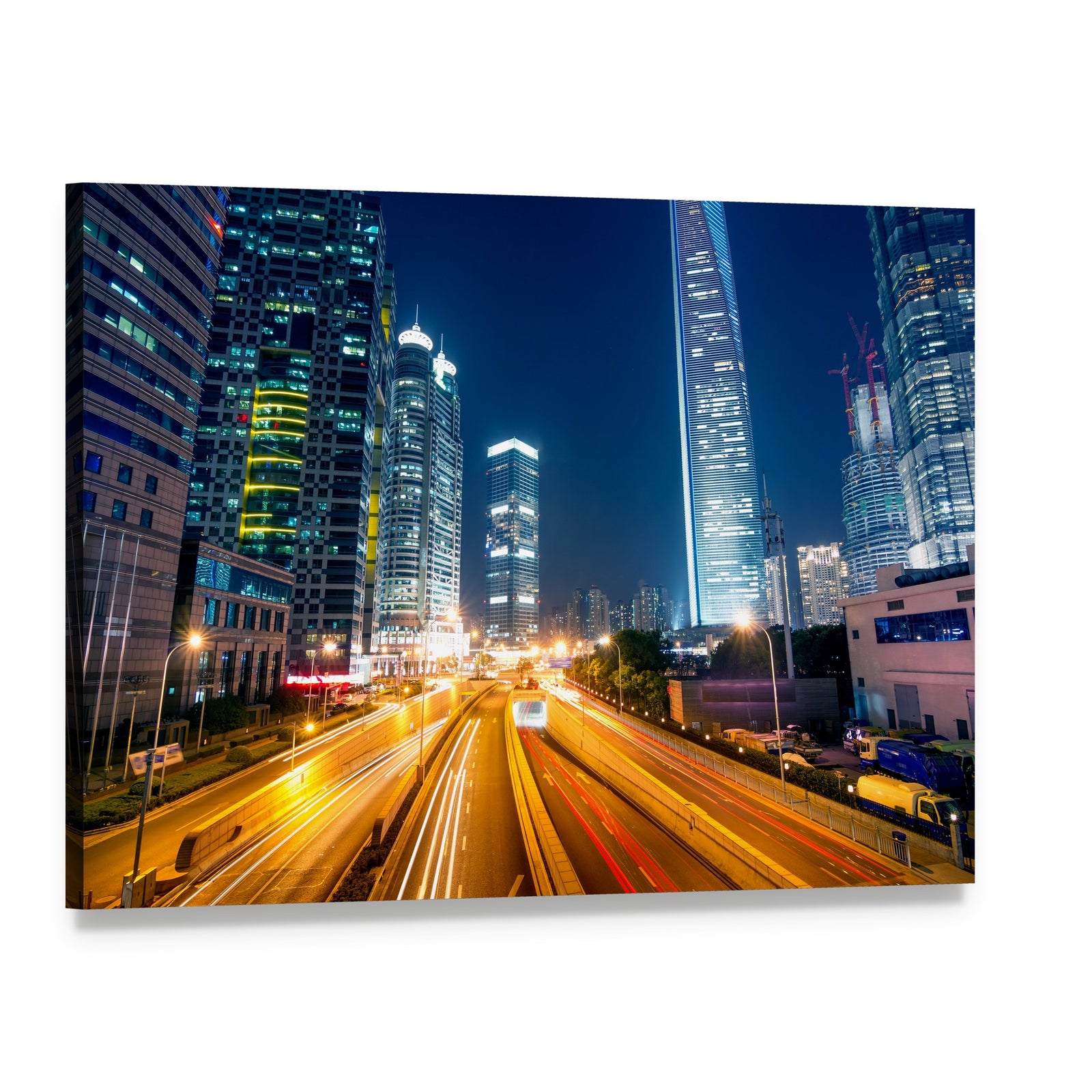 Light Trails on Street Shanghai Canvas Wall Art, single panel gallery wrapped canvas, angled product view