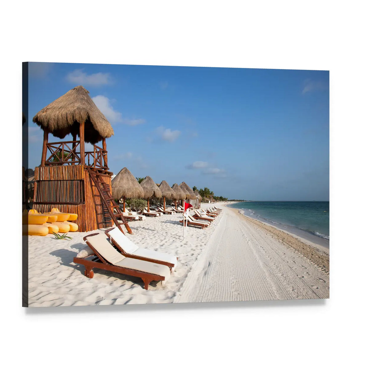 Playa Del Carmen Beach with Thatched Lifeguard Tower Canvas Wall Art, single panel gallery wrapped canvas, angled product view