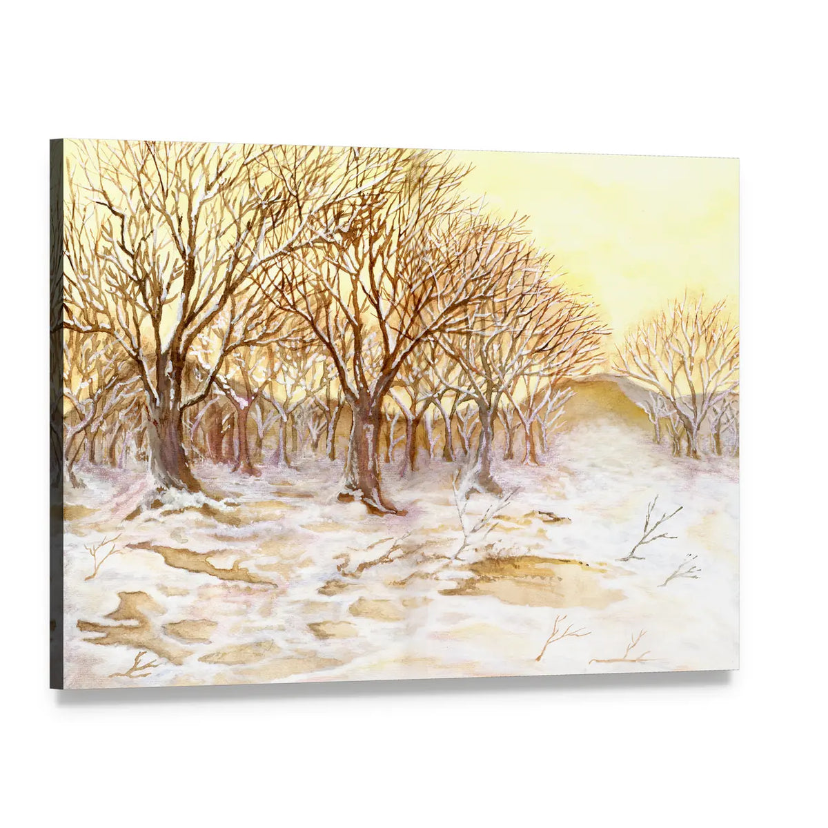 Watercolor Winter Forest Canvas Wall Art, single panel gallery wrapped canvas, angled product view