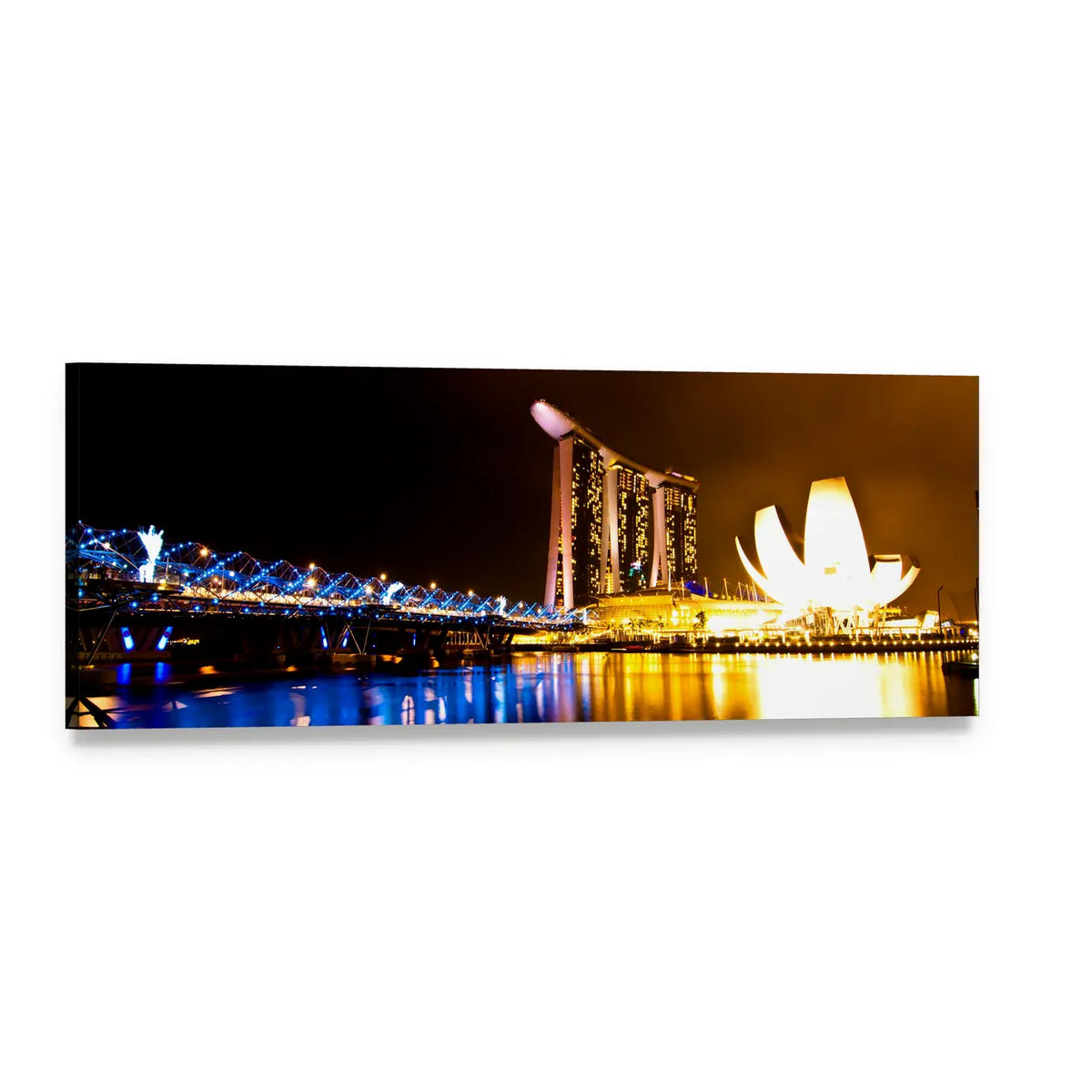 Marina Bay Night Skyline Panoramic Canvas Wall Art, single panel gallery wrapped canvas, angled product view