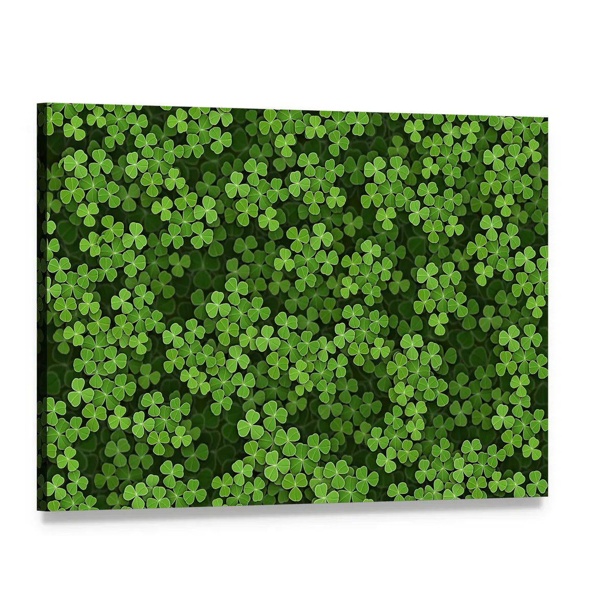 Layered Green Shamrock Illustration Canvas Wall Art, single panel gallery wrapped canvas, angled product view