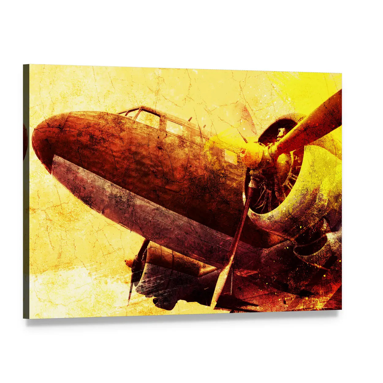 Grunge Vintage Military Plane Canvas Wall Art, single panel gallery wrapped canvas, angled product view