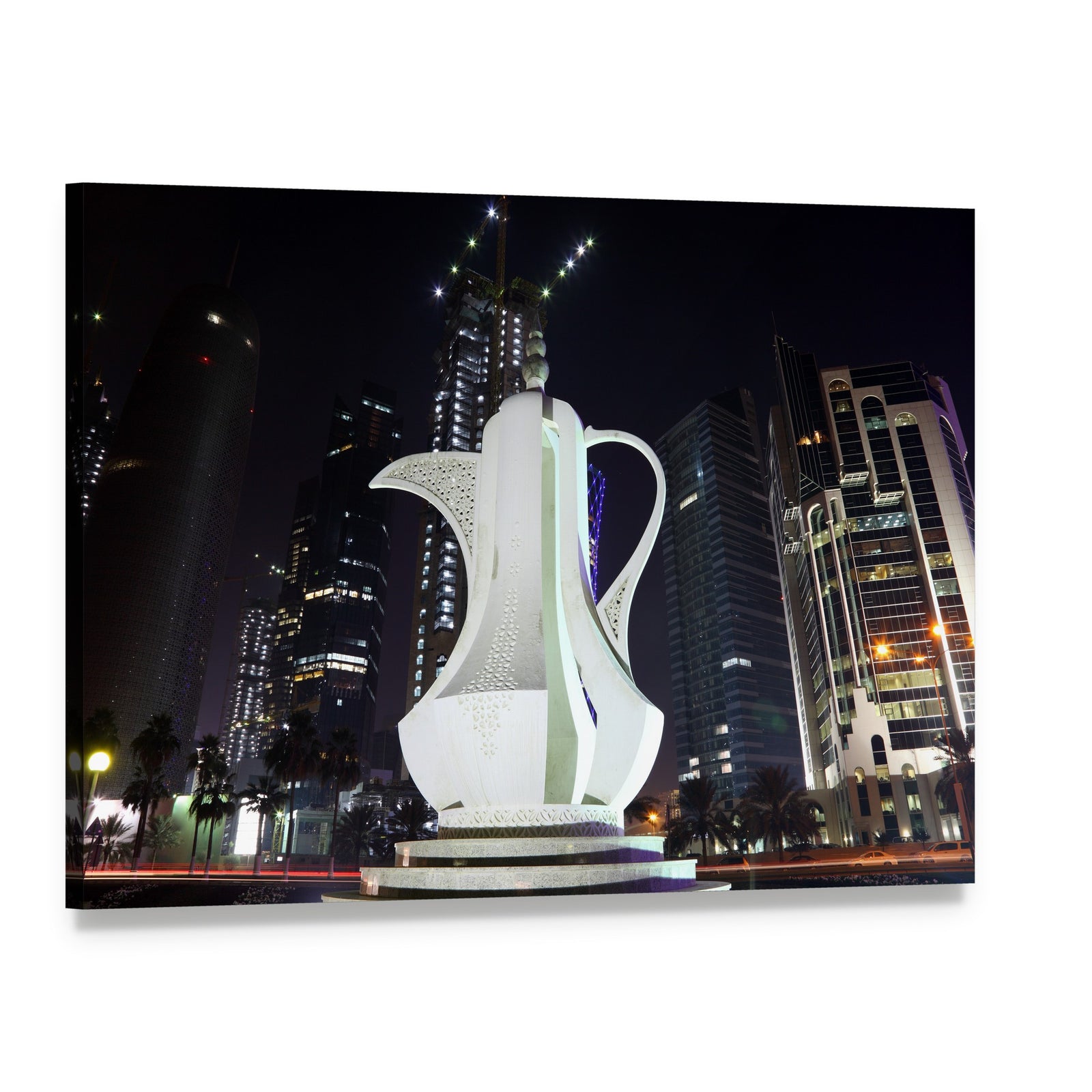 Arabic Coffee Pot Sculpture Canvas Wall Art, single panel gallery wrapped canvas, angled product view