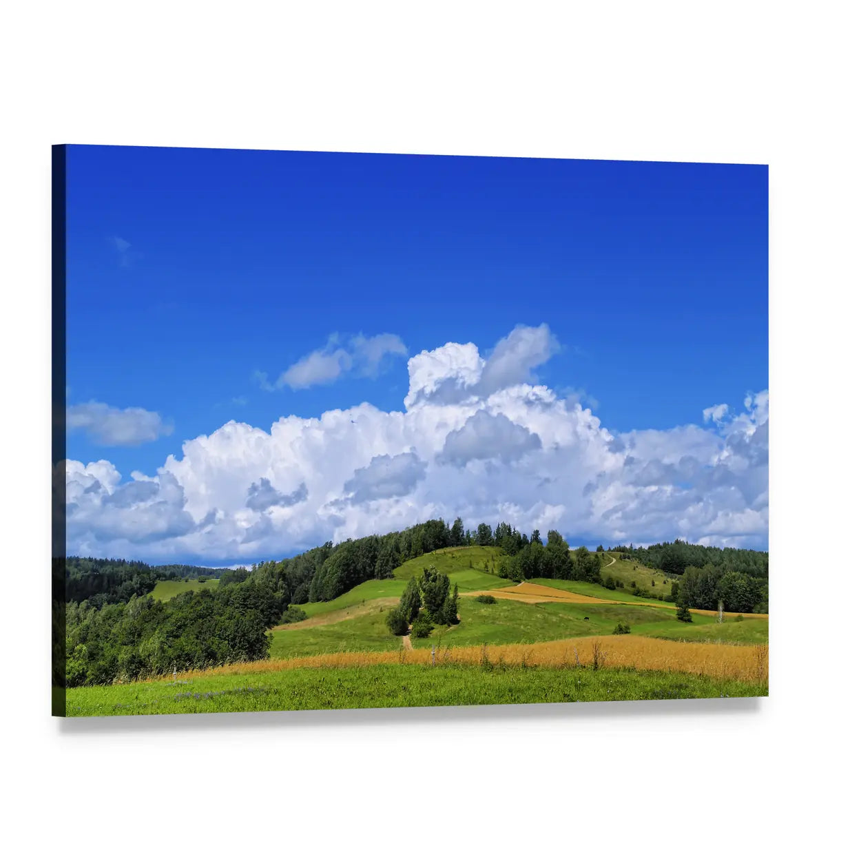 Summer Hills with Yellow Fields Canvas Wall Art, single panel gallery wrapped canvas, angled product view