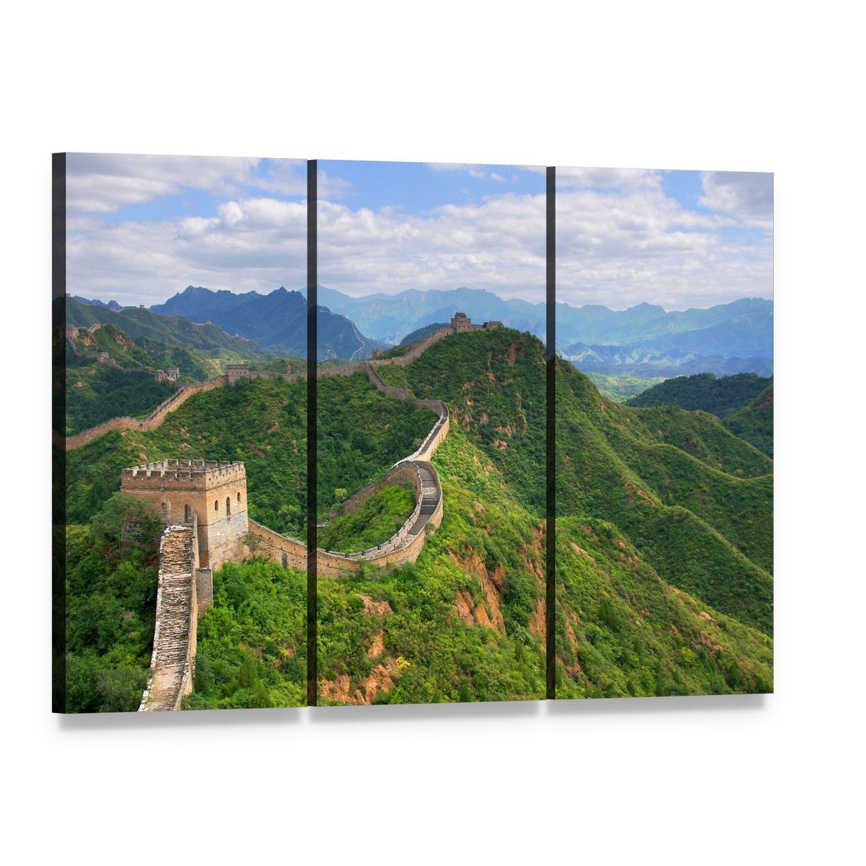 Great Wall of China in Summer Canvas Wall Art, 3 panel 3 Horizontal layout gallery wrapped canvas set, angled product view