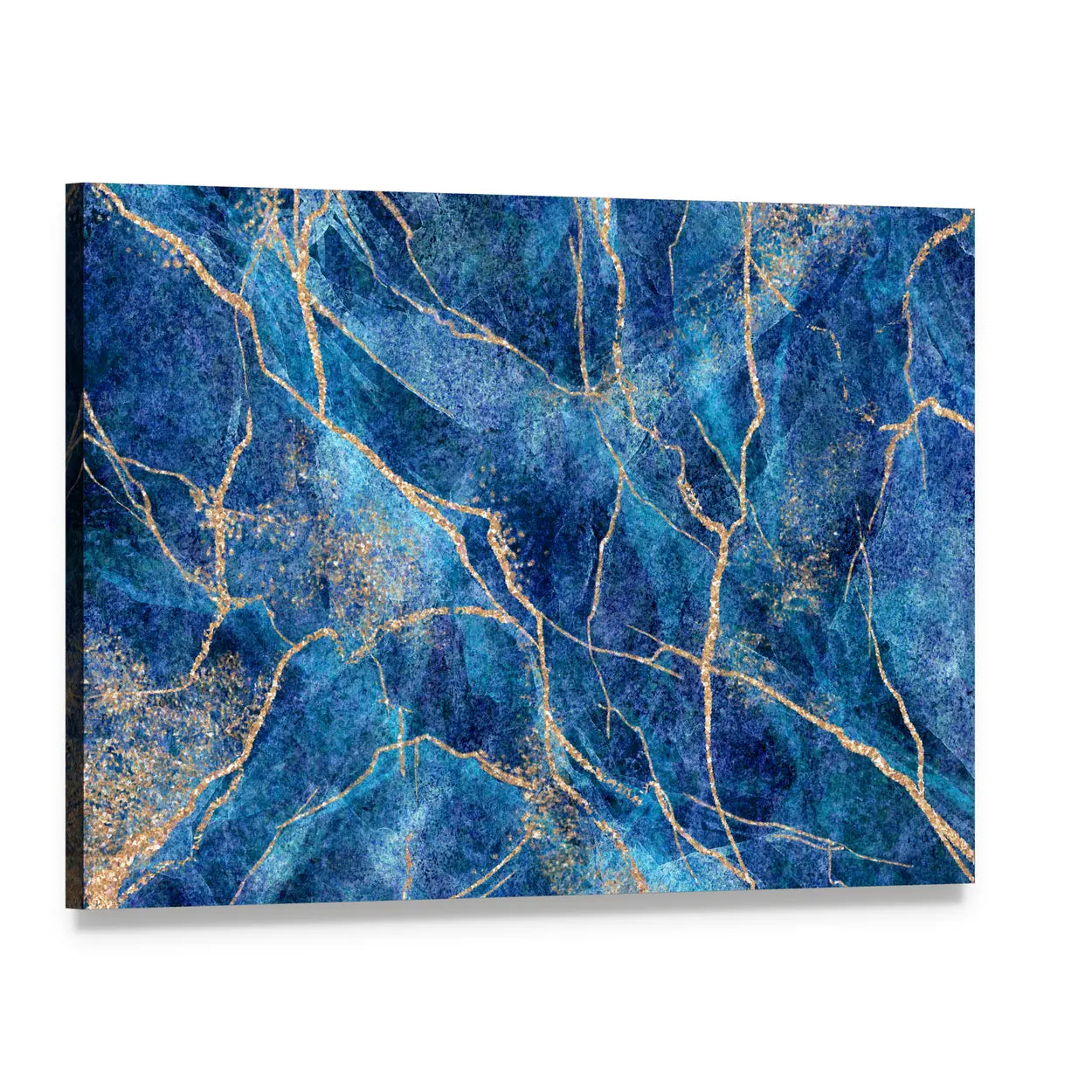 Indigo Stone with Metallic Gold Veins Canvas Wall Art, single panel gallery wrapped canvas, angled product view