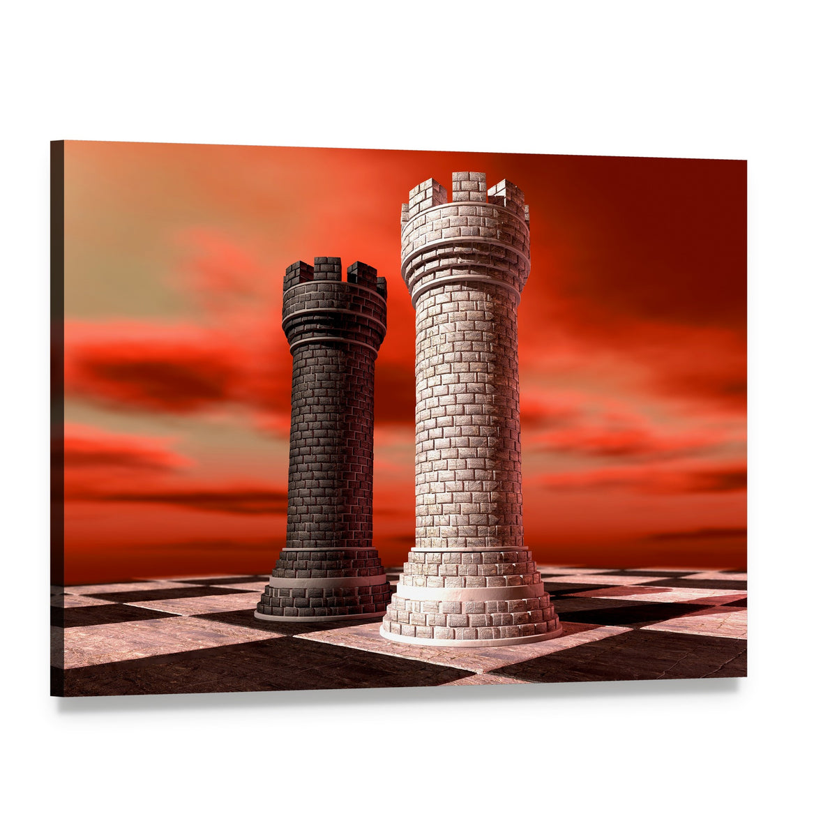 Black & White Castle Chess Piece Canvas Wall Art, single panel gallery wrapped canvas, angled product view