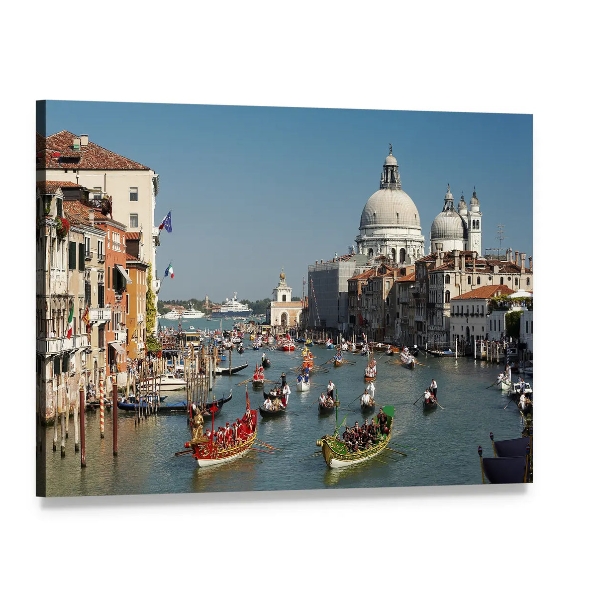 Venice Regata Storica Gondolas Canvas Wall Art, single panel gallery wrapped canvas, angled product view