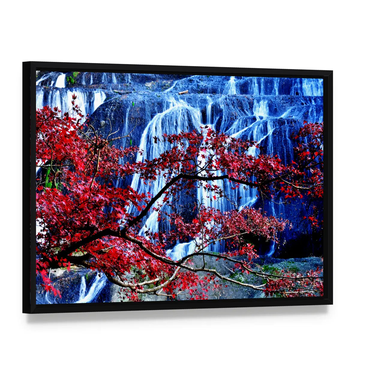 Fukuroda Waterfall In Japan Canvas Wall Art, framed canvas in a black floater frame, angled product view