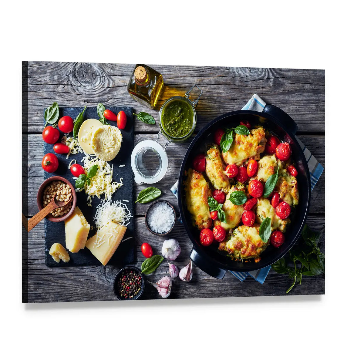 Baked Chicken Breast Rolls With Ingredients Canvas Wall Art, single panel gallery wrapped canvas, angled product view