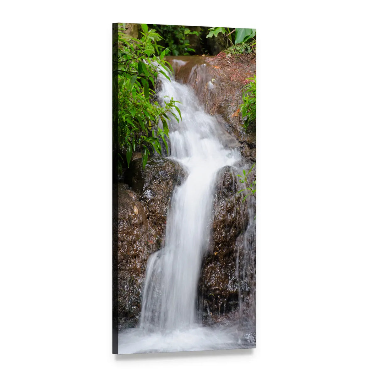 Portugal Waterfall Among Green Foliage Vertical Canvas Wall Art, 1 panel 1 Vertical layout gallery wrapped canvas set, angled product view