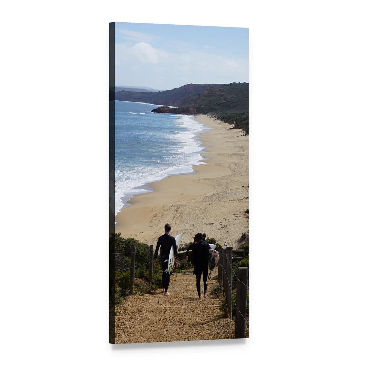 Surfers at Bells Beach Vertical Canvas Wall Art, 1 panel 1 Vertical layout gallery wrapped canvas set, angled product view