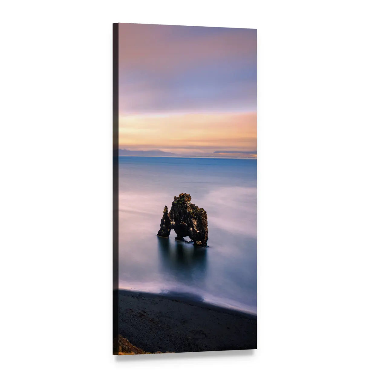 Hvitserkur Sea Stack at Sunset Vertical Canvas Wall Art, 1 panel 1 Vertical layout gallery wrapped canvas set, angled product view
