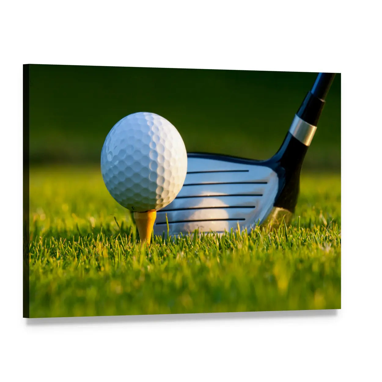 Close-up Golf Ball on Tee Canvas Wall Art, single panel gallery wrapped canvas, angled product view