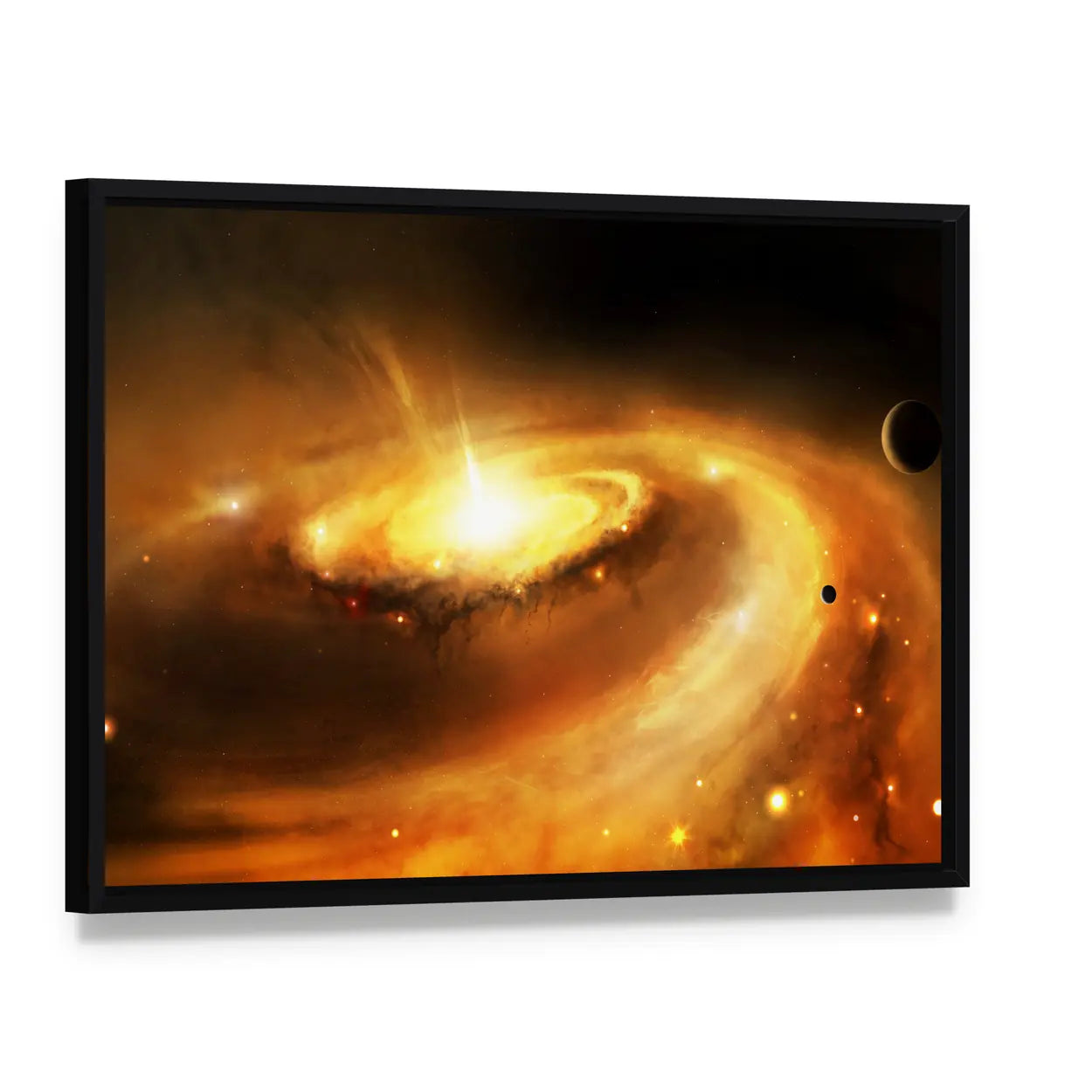 Galaxy Core in Space Canvas Wall Art, framed canvas in a black floater frame, angled product view