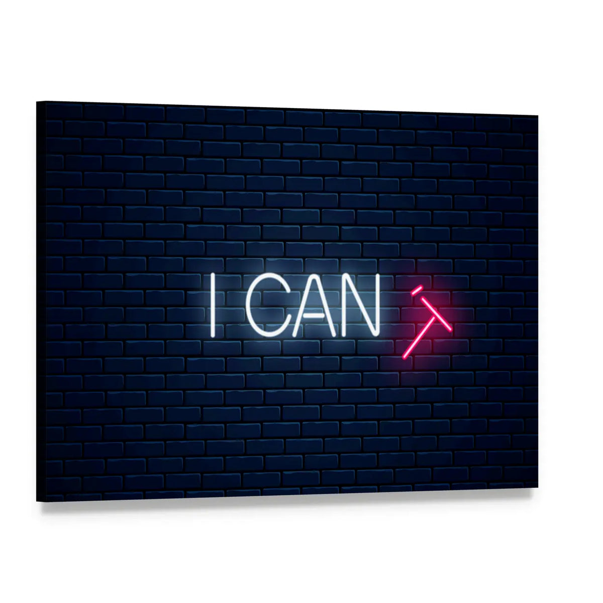 I Can Neon Quote with Crossed-out T Canvas Wall Art, single panel gallery wrapped canvas, angled product view