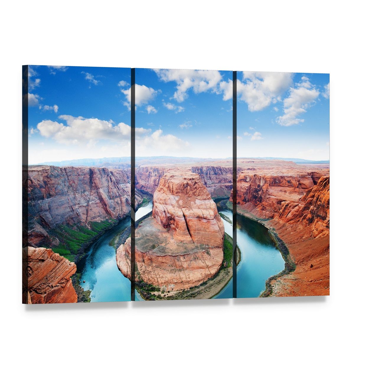 Horseshoe Bend Grand Canyon Canvas Wall Art, 3 panel 3 Horizontal layout gallery wrapped canvas set, angled product view