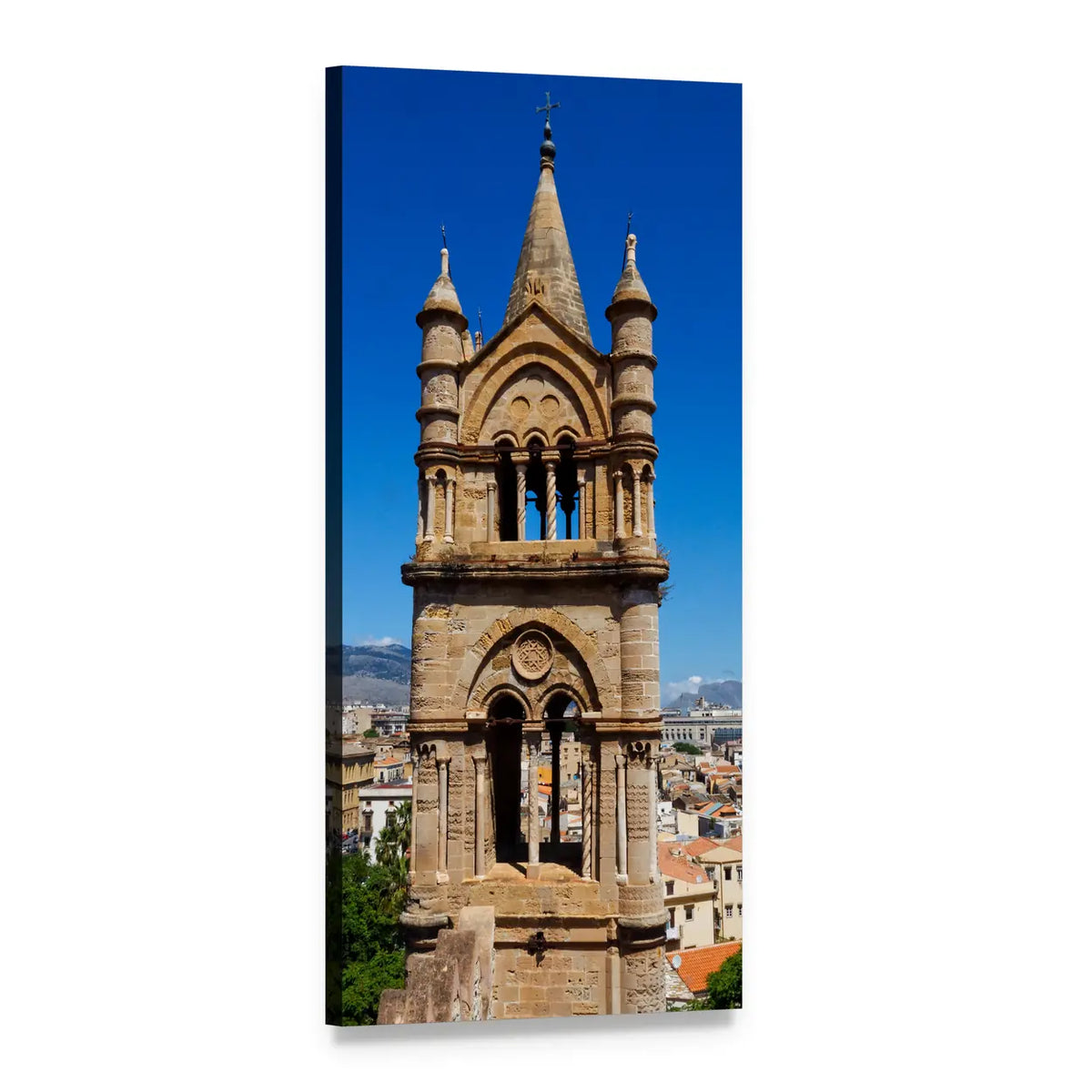 Ornate Cathedral Bell Tower in Italy Vertical Canvas Wall Art, 1 panel 1 Vertical layout gallery wrapped canvas set, angled product view