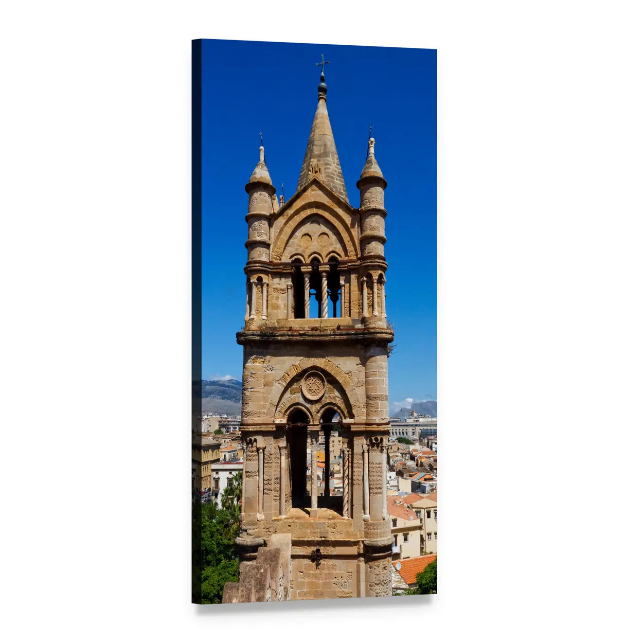 Ornate Cathedral Bell Tower in Italy Vertical Canvas Wall Art, 1 panel 1 Vertical layout gallery wrapped canvas set, angled product view