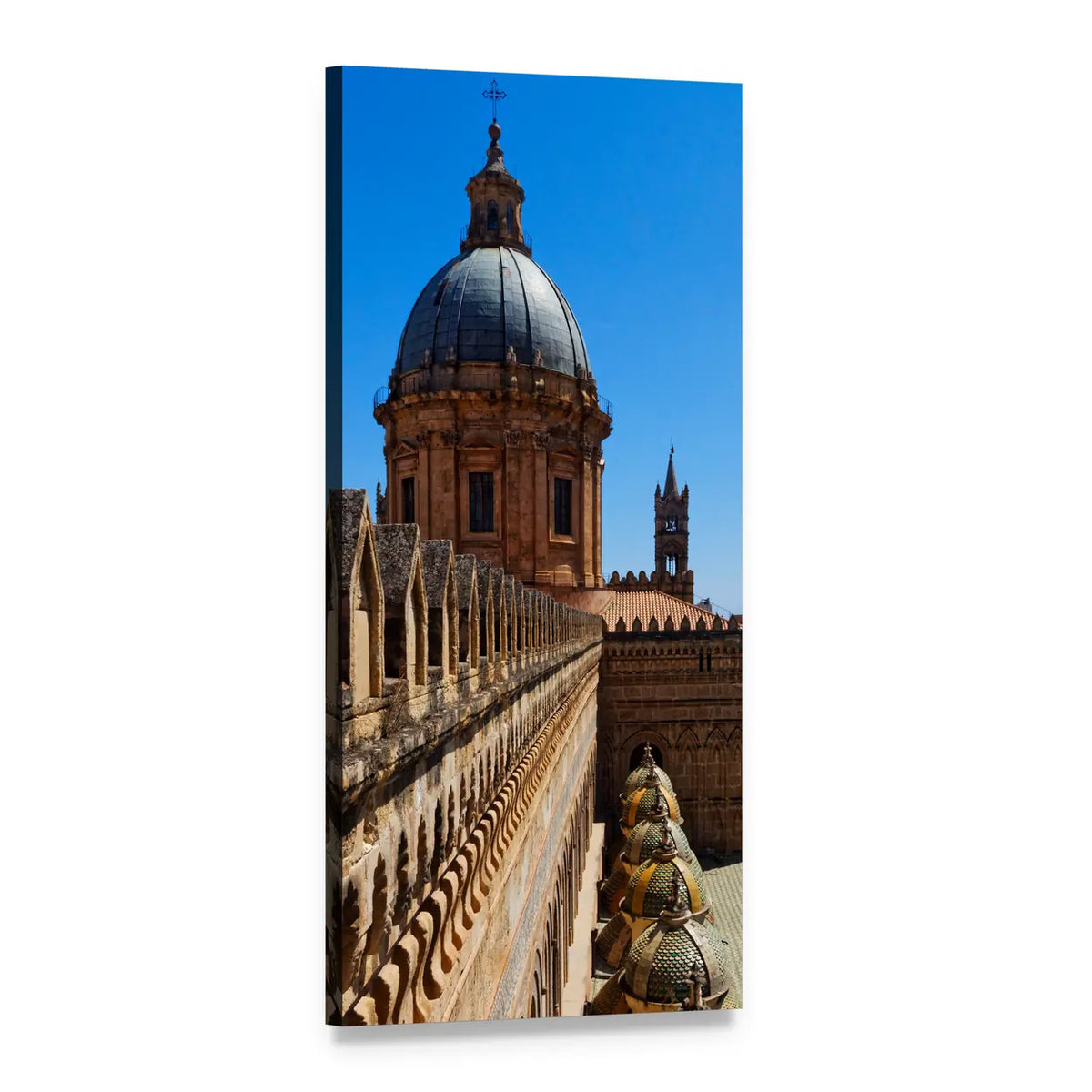 Sunlit Cathedral Dome with Ornate Cupolas Vertical Canvas Wall Art, 1 panel 1 Vertical layout gallery wrapped canvas set, angled product view