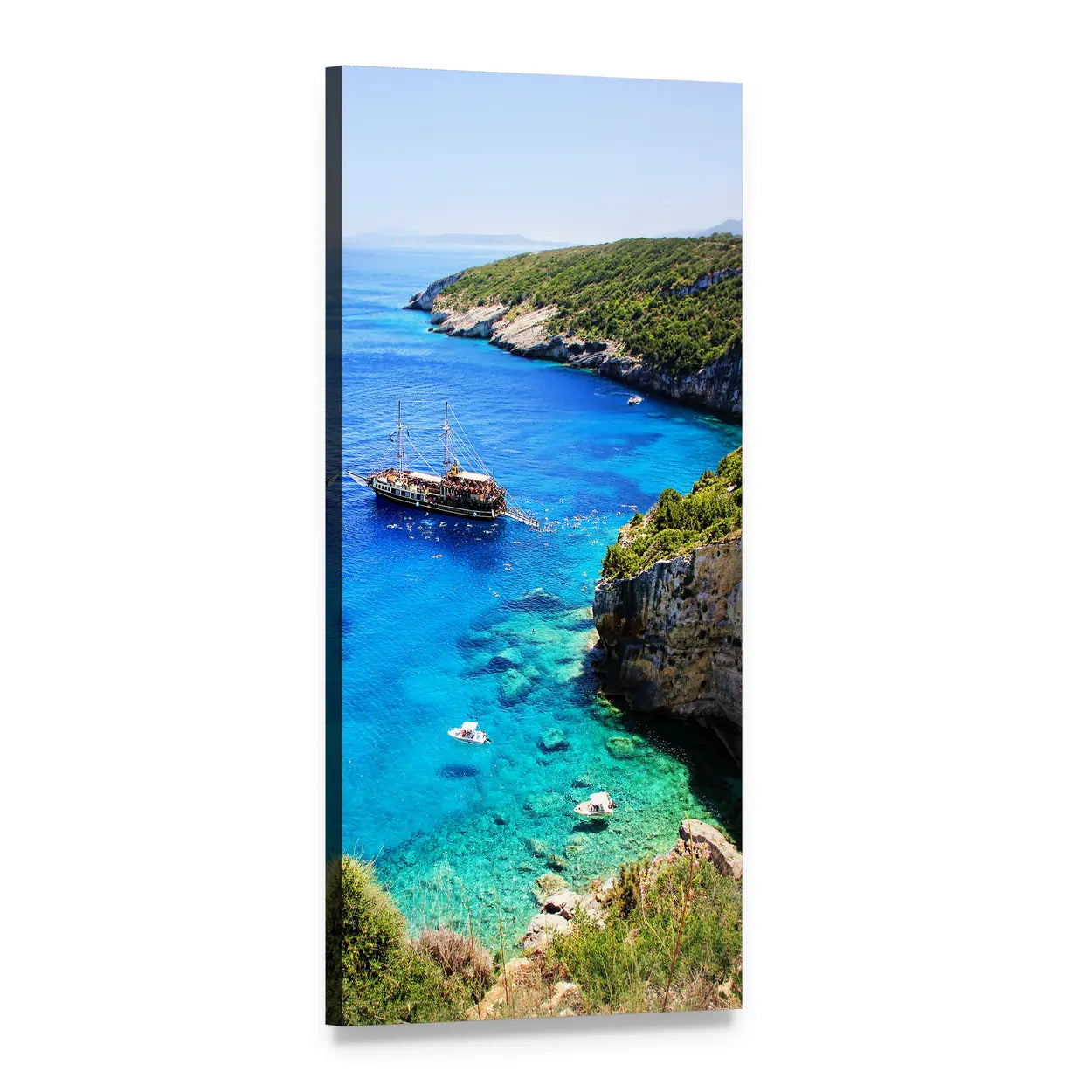 Zakynthos Island Seascape Vertical Canvas Wall Art, 1 panel 1 Vertical layout gallery wrapped canvas set, angled product view