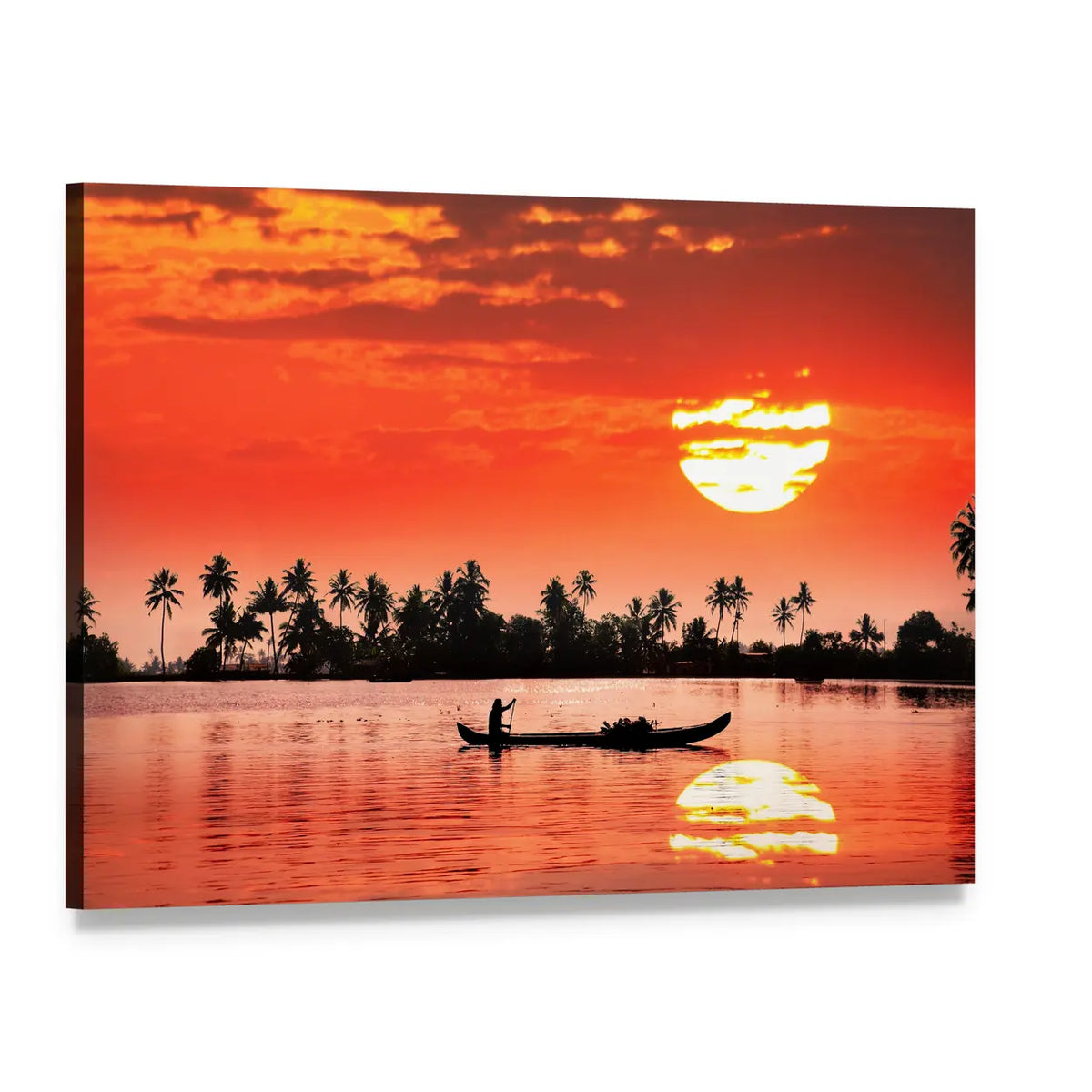Lone Rower at Sunset Canvas Wall Art, single panel gallery wrapped canvas, angled product view