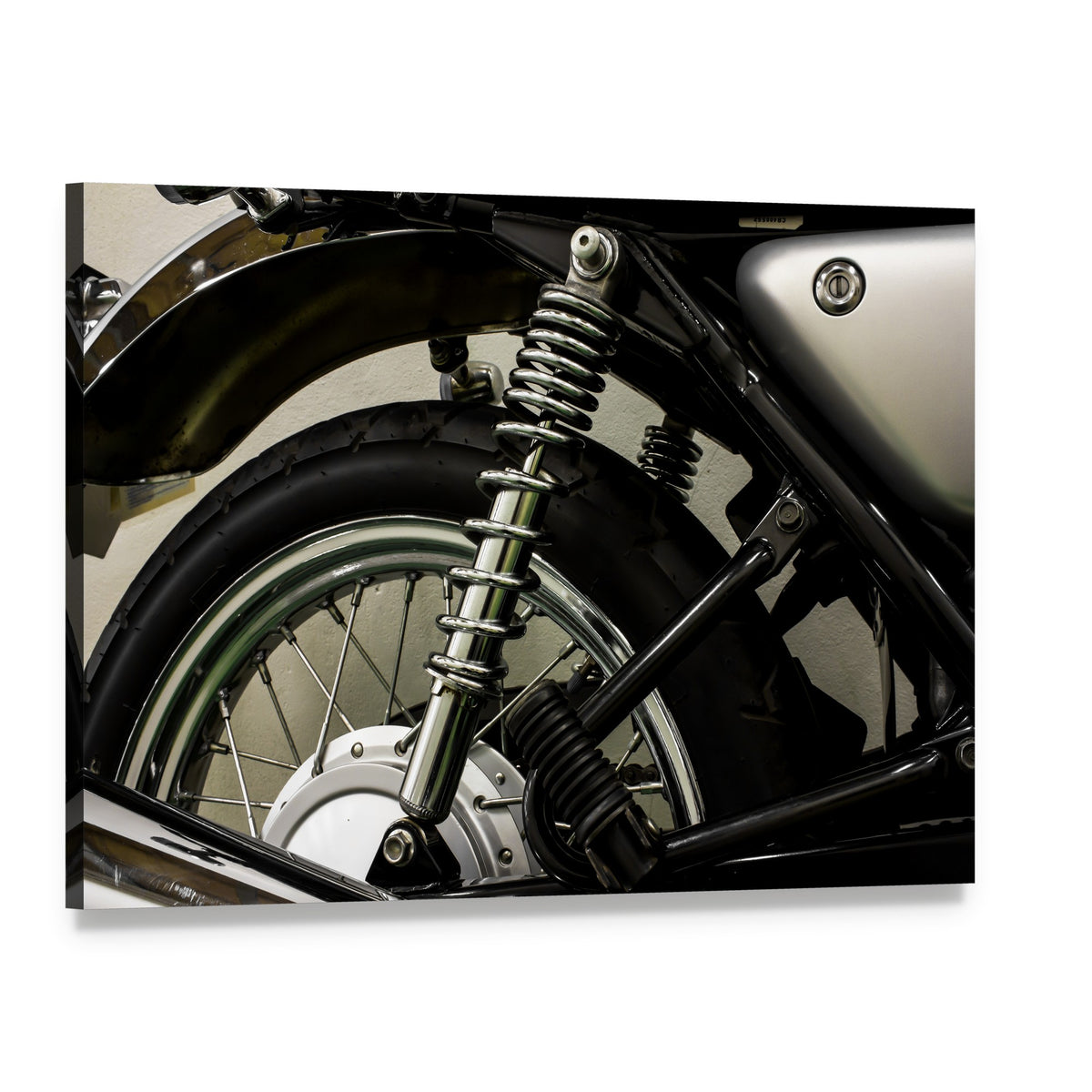 Vintage Motorcycle Detail Canvas Wall Art, single panel gallery wrapped canvas, angled product view