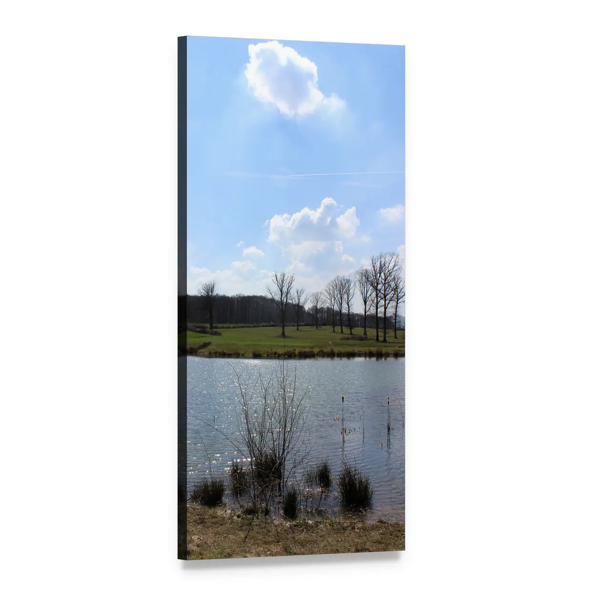 River and Fields in Germany Vertical Canvas Wall Art, 1 panel 1 Vertical layout gallery wrapped canvas set, angled product view