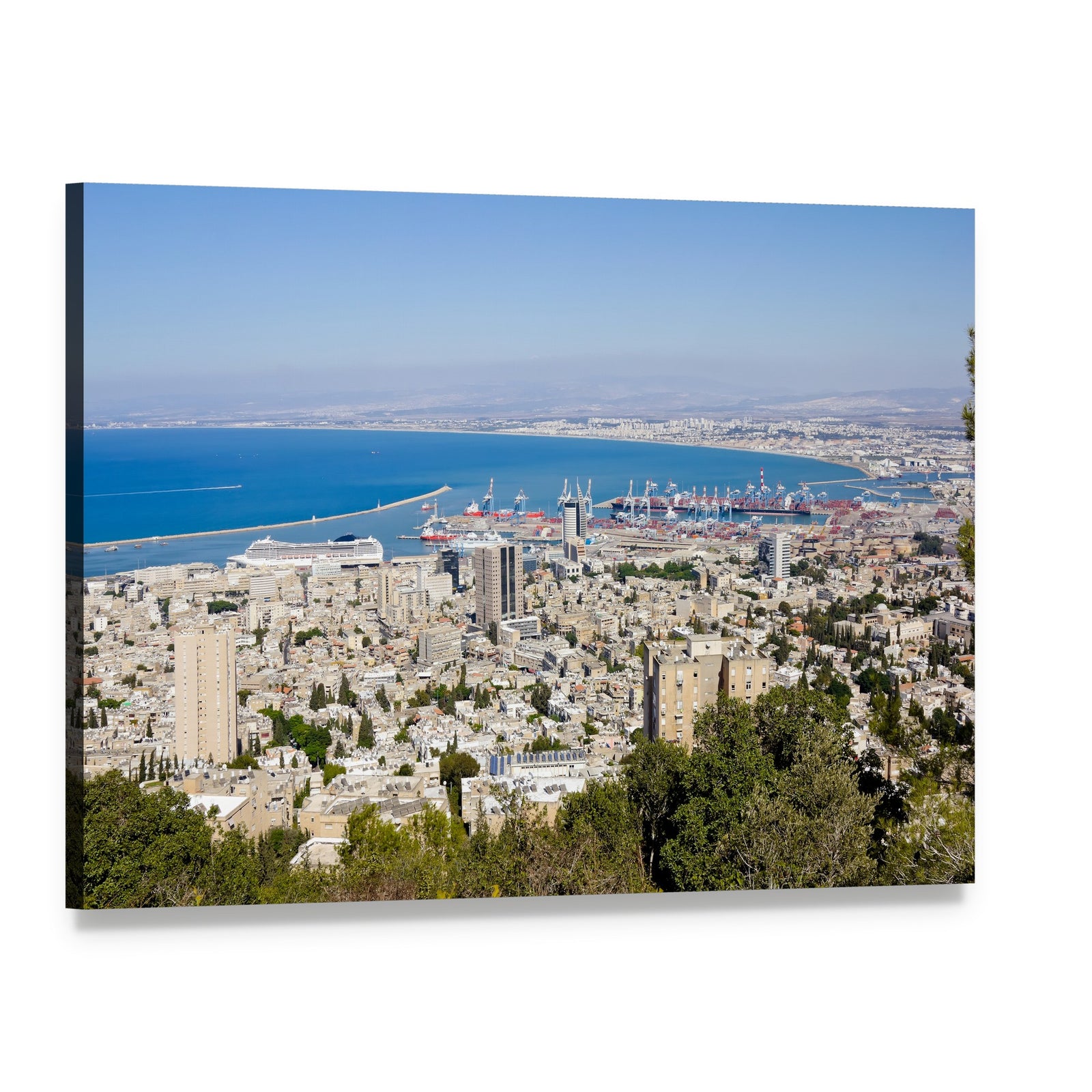 Haifa Port City Skyline Canvas Wall Art, single panel gallery wrapped canvas, angled product view
