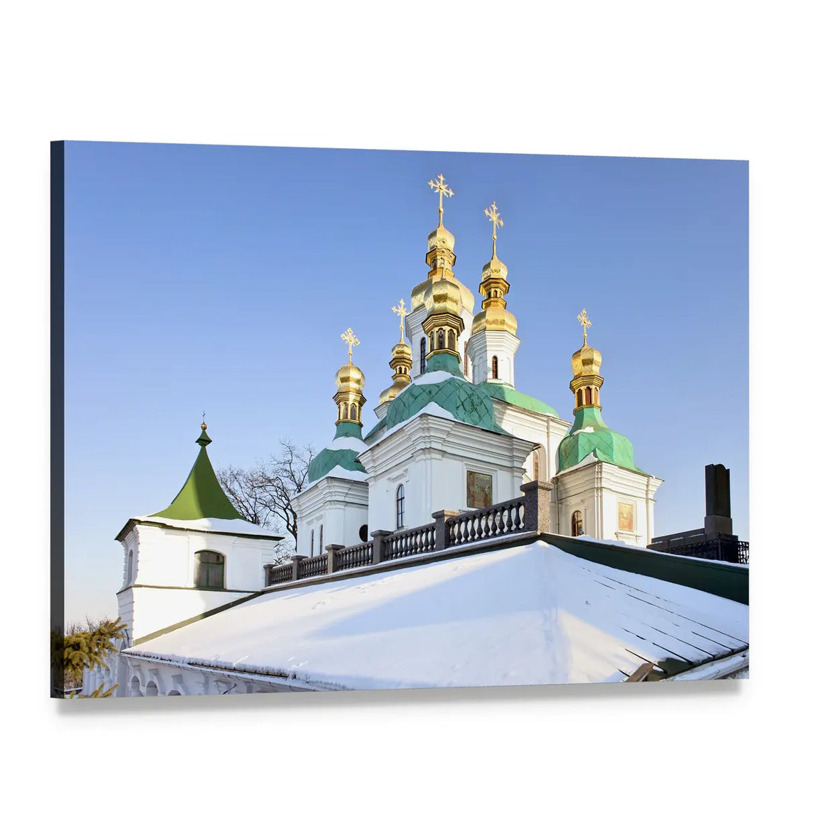 Holy Virgin Church with Gilded Domes Canvas Wall Art, single panel gallery wrapped canvas, angled product view
