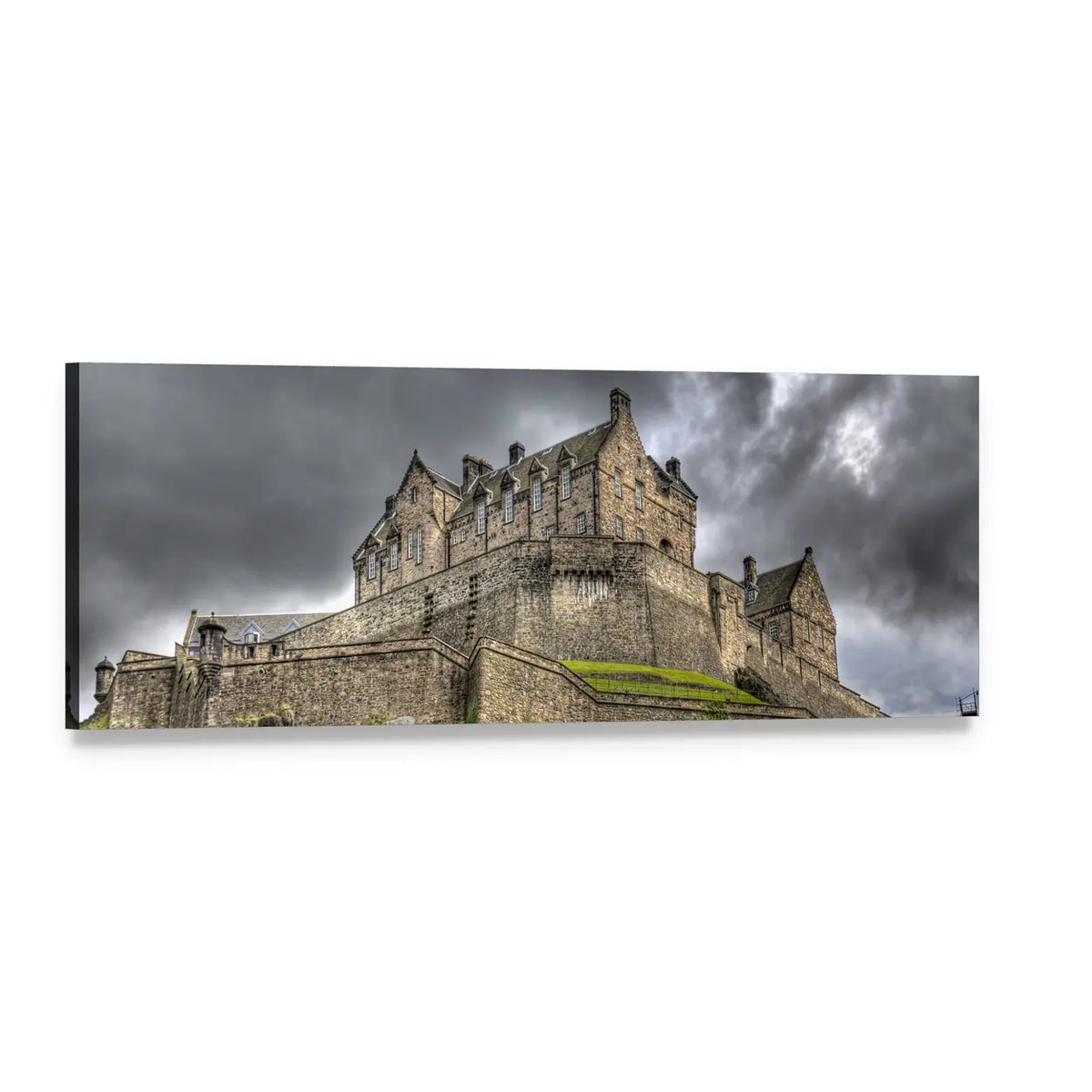 Edinburgh Castle Under Stormy Sky Panoramic Canvas Wall Art, single panel gallery wrapped canvas, angled product view