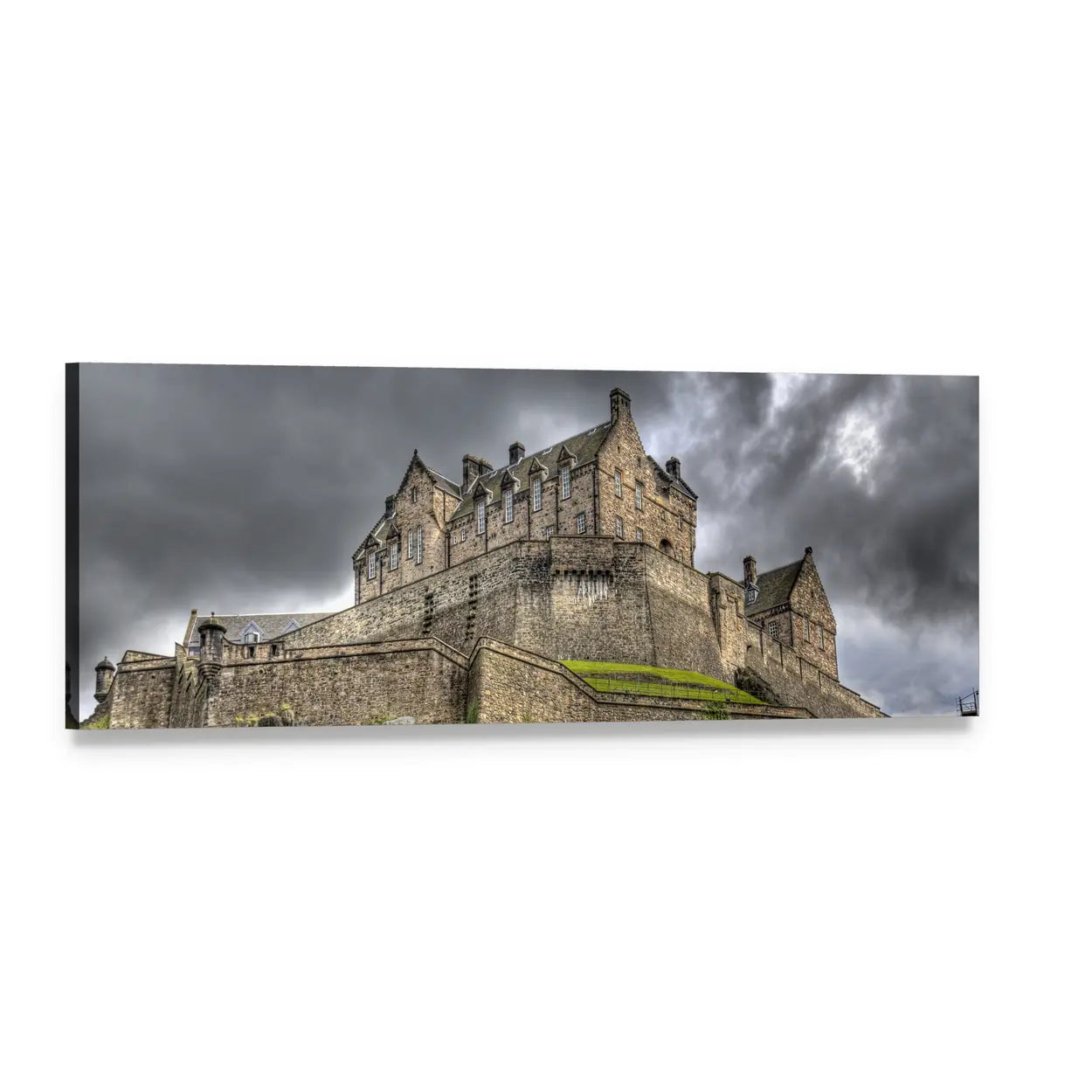 Edinburgh Castle Under Stormy Sky Panoramic Canvas Wall Art, single panel gallery wrapped canvas, angled product view