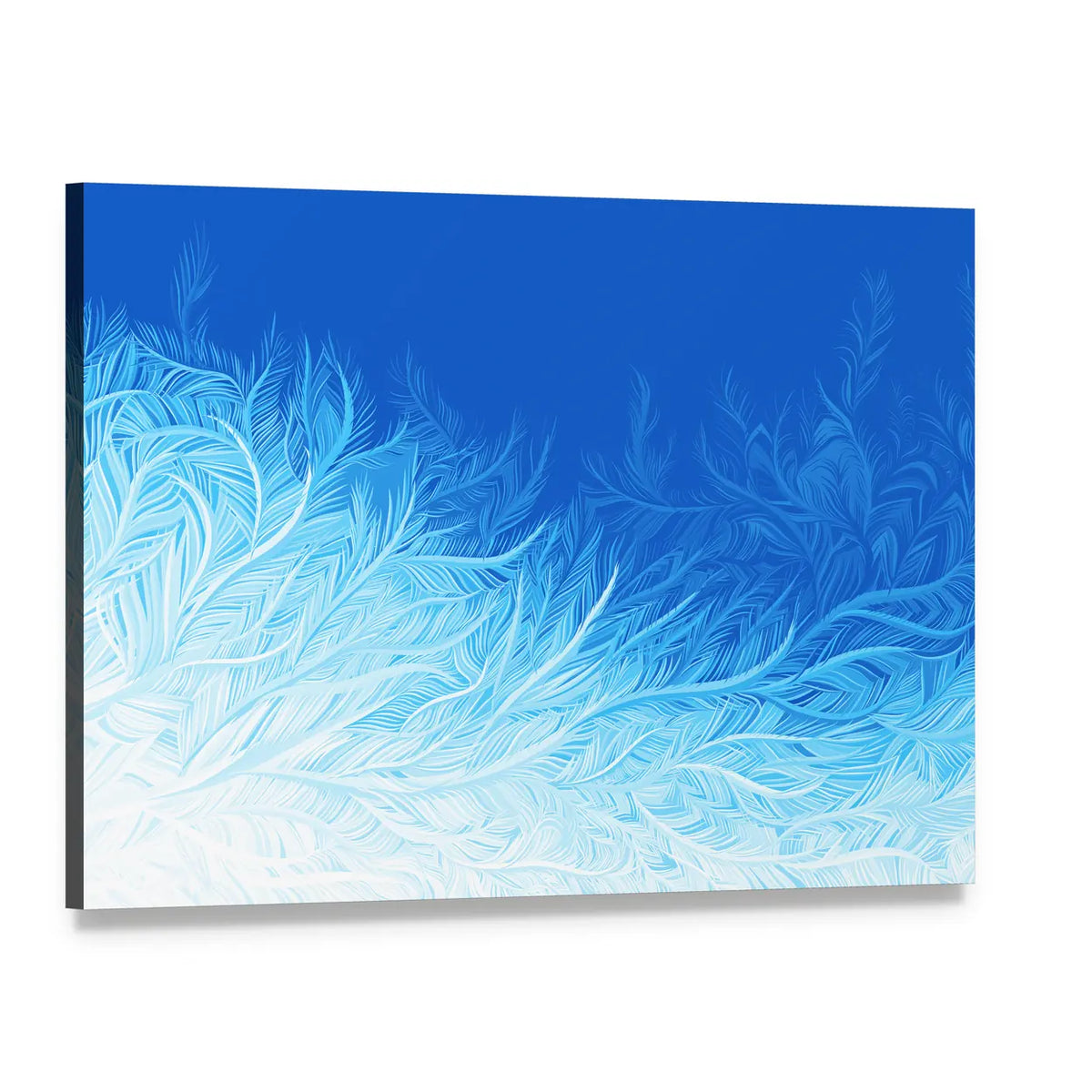 Winter Blue Frost Abstract Canvas Wall Art, single panel gallery wrapped canvas, angled product view