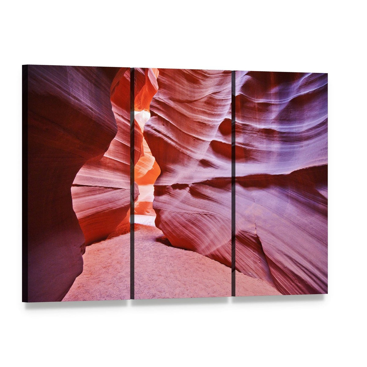 Antelope Canyon Canvas Wall Art, 3 panel 3 Horizontal layout gallery wrapped canvas set, angled product view