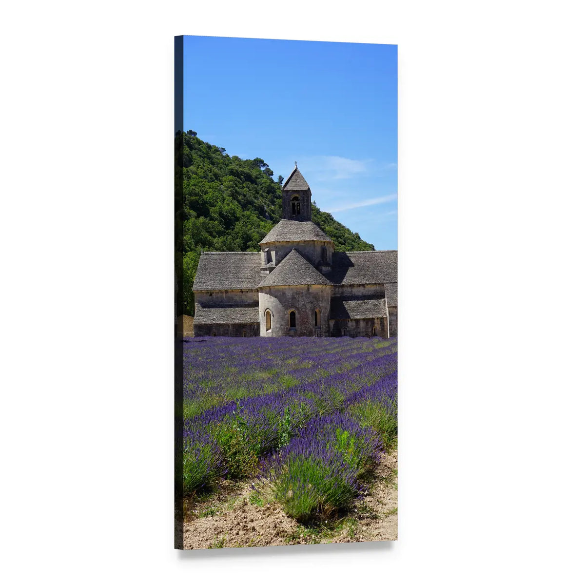 Sénanque Abbey in Lavender Fields Vertical Canvas Wall Art, 1 panel 1 Vertical layout gallery wrapped canvas set, angled product view