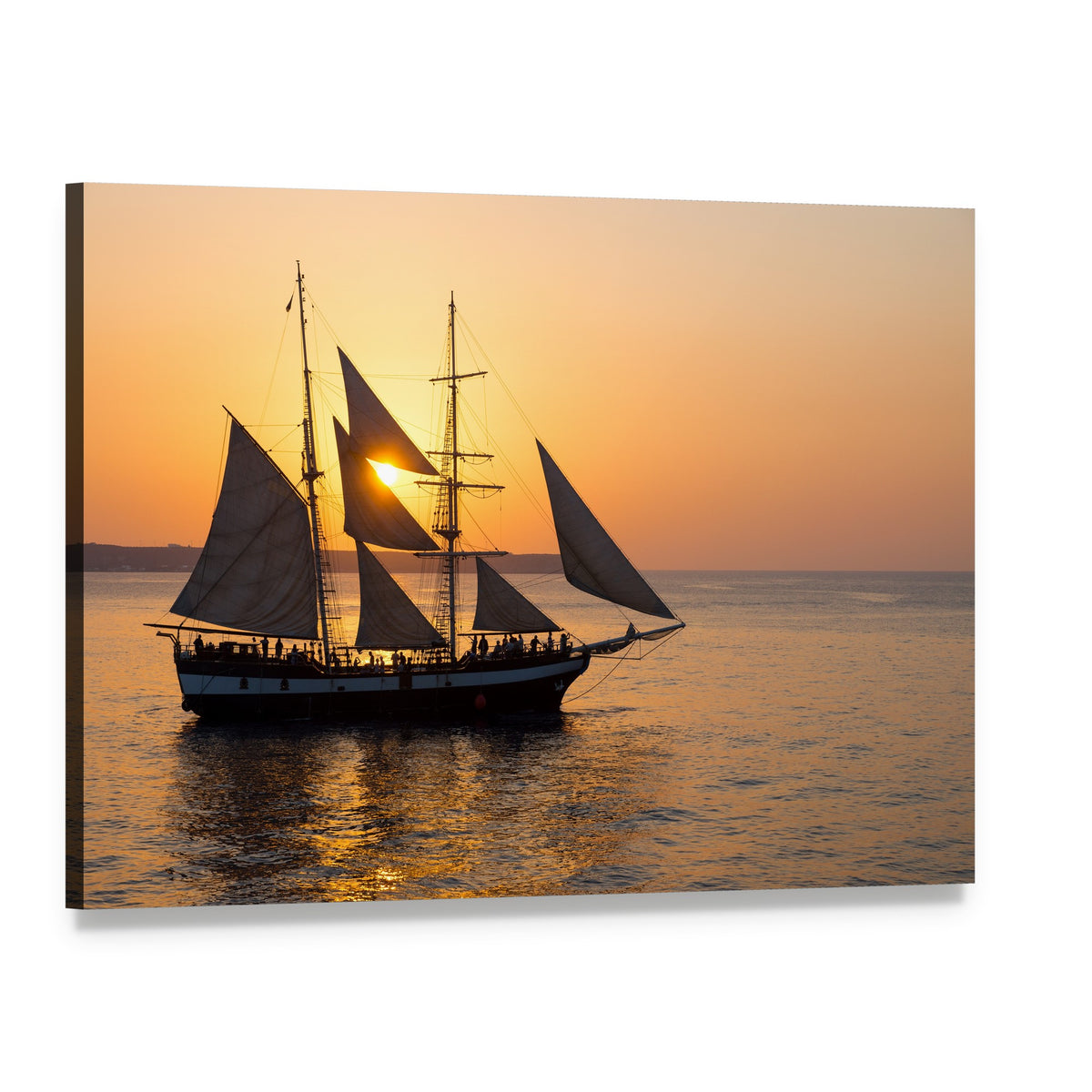 Sailboat Silhouette at Sunset Canvas Wall Art, single panel gallery wrapped canvas, angled product view