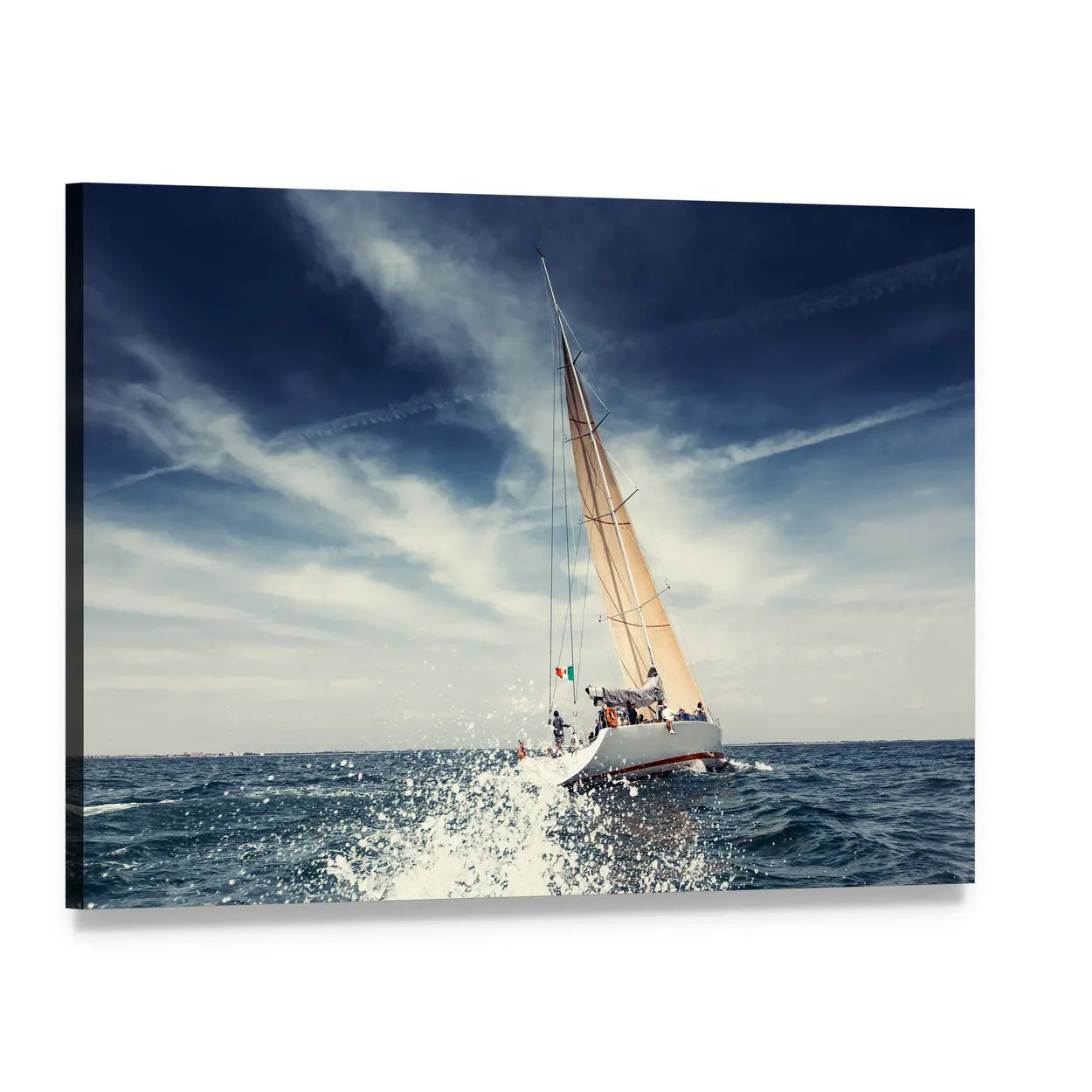 Sailboat Cutting Through Ocean Spray Canvas Wall Art, single panel gallery wrapped canvas, angled product view