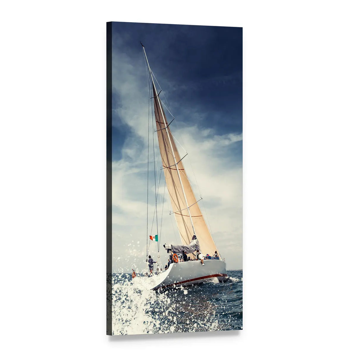 Sailing Yachts with White Sails Vertical Canvas Wall Art, 1 panel 1 Vertical layout gallery wrapped canvas set, angled product view